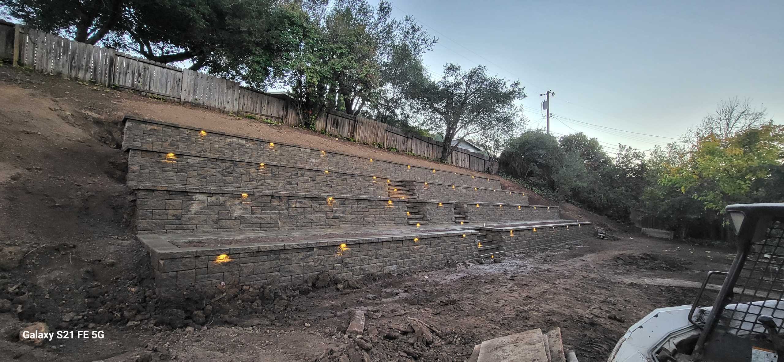 fg-pavers-and-turf-san-jose-retaining-walls-pavers-lighting-progress-158.jpg Terrace and path—progress image at dusk.